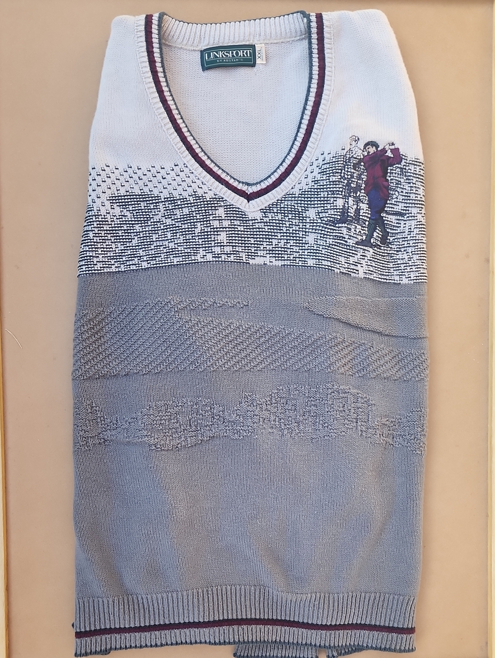 Vintage 90s Men's Taupe & Beige V-Neck Golf Sweater - Made In USA